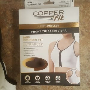 Copper Fit front zip sports bra large New in Box